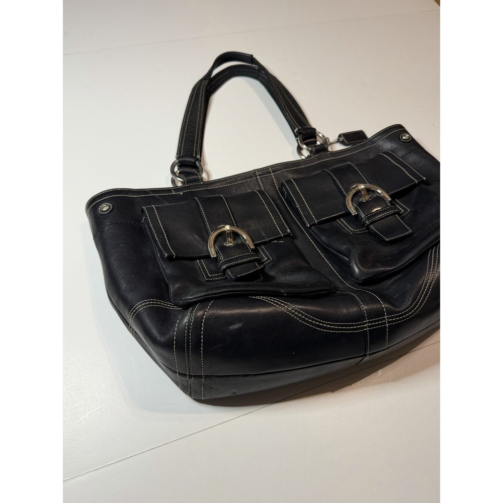 Vintage Coach SoHo Tote Satchel Bag 8A09 Y2K Black Leather Purse - Picture 4 of 11